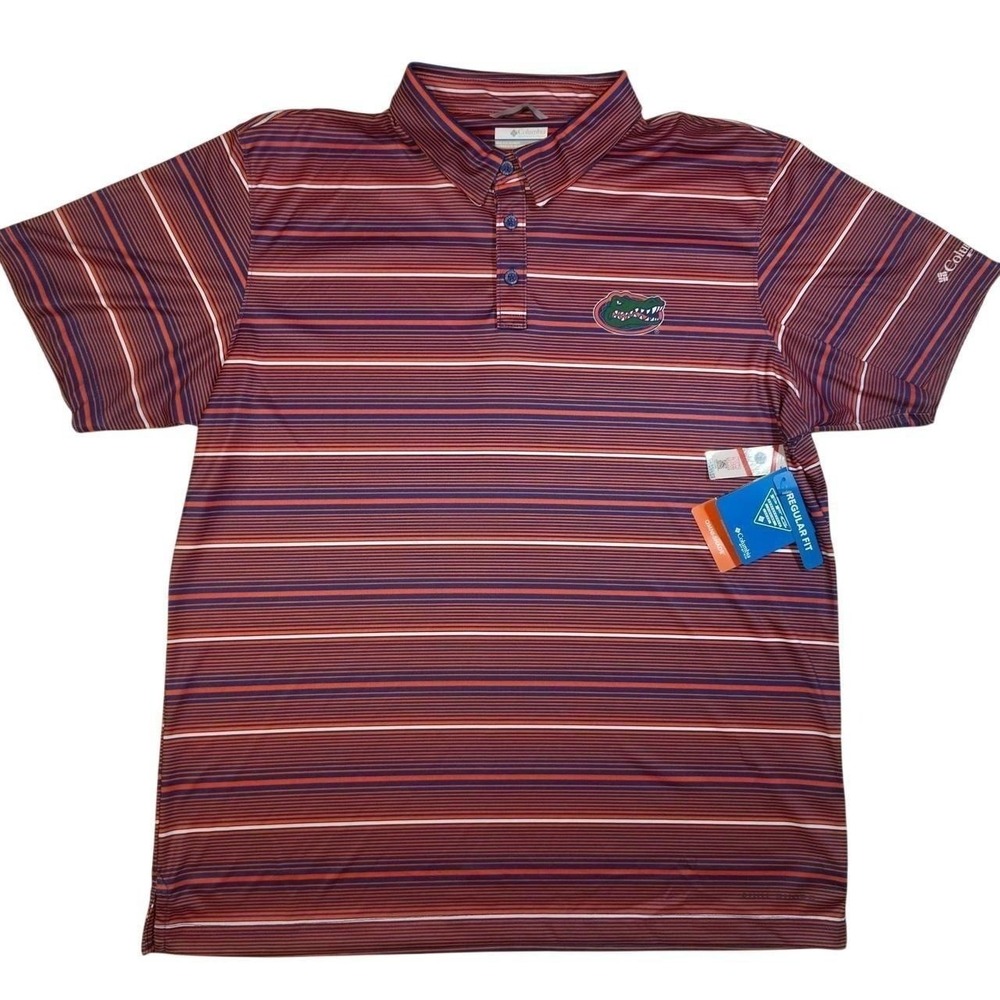 Columbia Mens Florida Gators Polo Performance Striped Orange Blue XL NWT